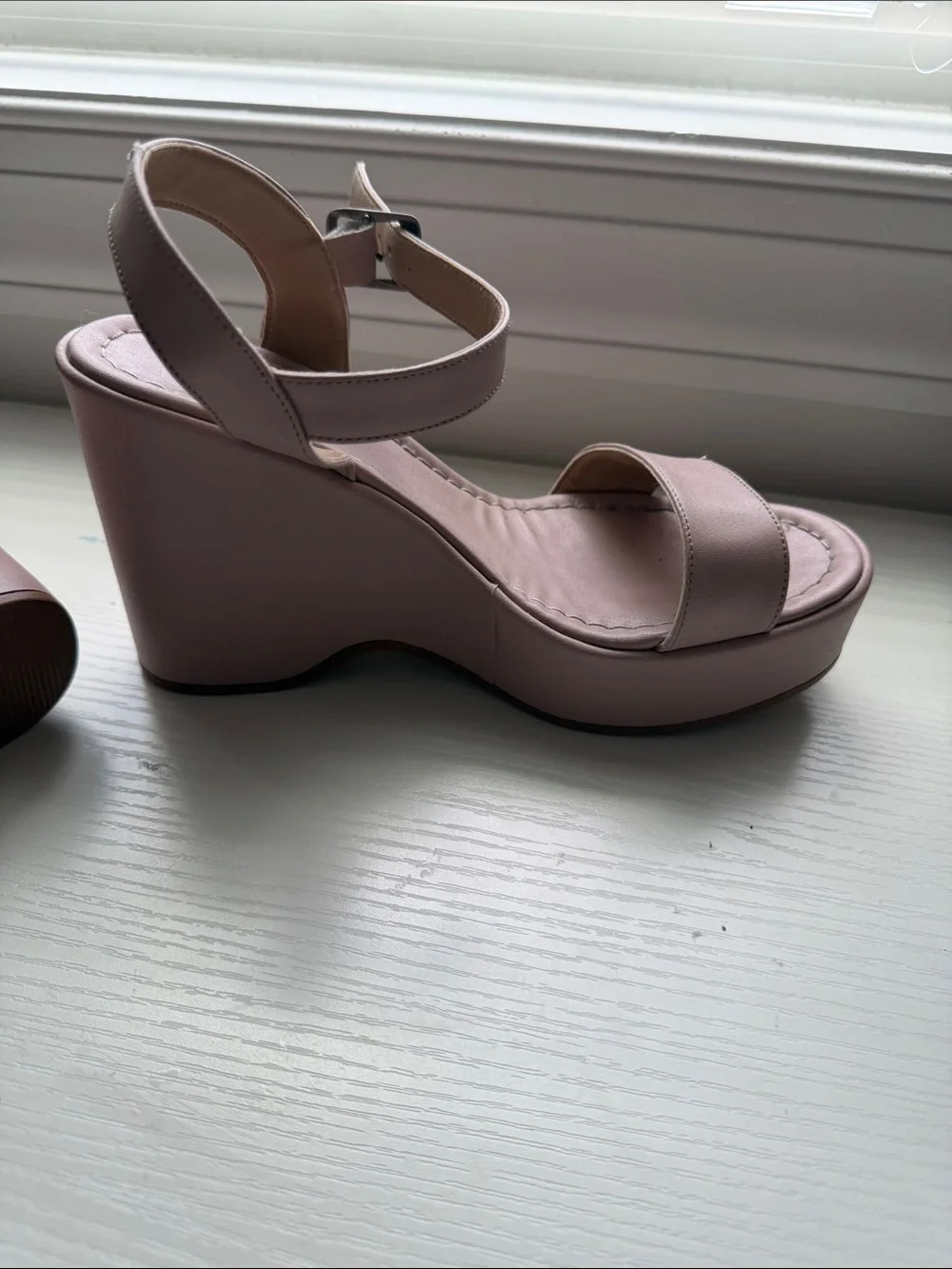 Blush Pink Wedge Sandals with Ankle Strap